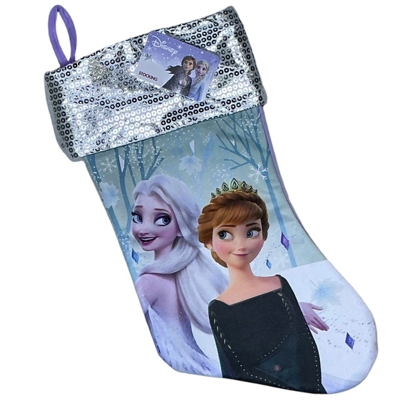 Christmas Stocking Elsa & Anna Disney Frozen Shiny Silver Cuff Lavender 17 in - Picture 14 of 14